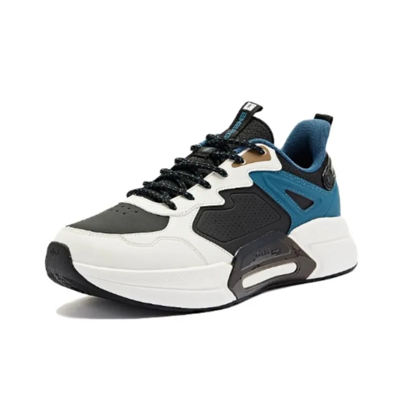 QIAODAN Anti Slip Wear Resistant Low Top Running Shoes Men's White Black Blue-2