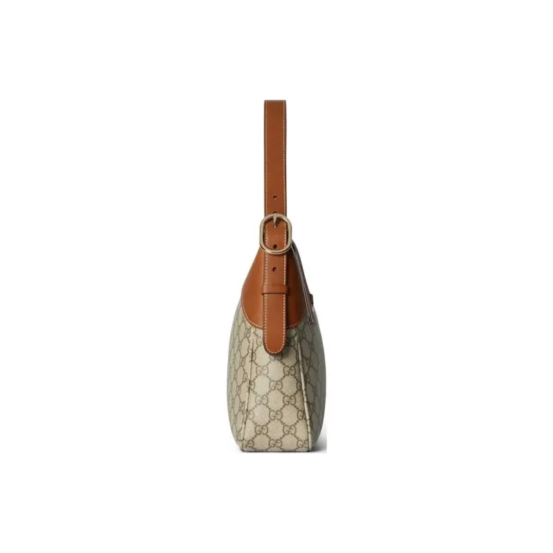 GUCCI Coated Canvas With Leather Binding Handbag Shoulder Bag Medium Size Women's Beige & Dark Brown-1
