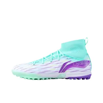 LINING Soccer Shoes Men High Top Standard White/Fluorescent Light Cyan Green/Ultraviolet