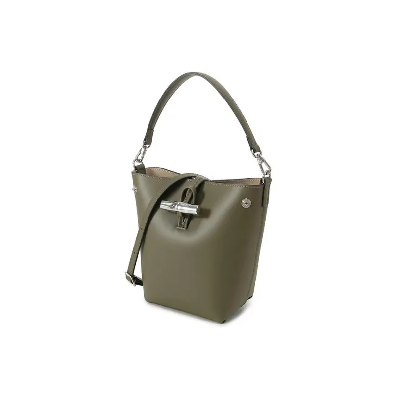 LONGCHAMP Cow Leather Bucket Bags One Shoulder Handbags Regular Women's Khaki Green-1