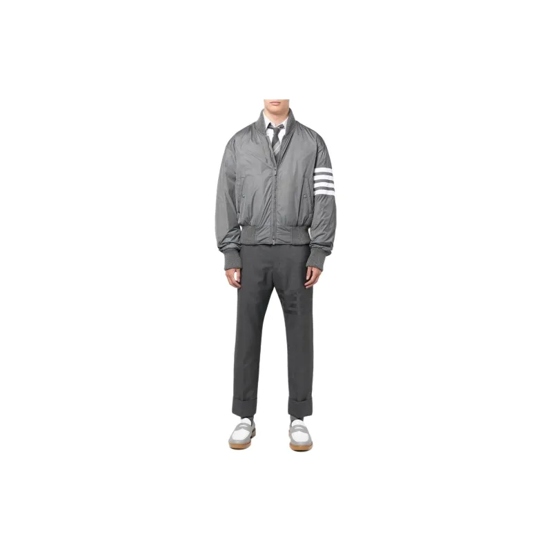 THOM BROWNE 4 Bar Striped Zipped Bomber Jacket-3