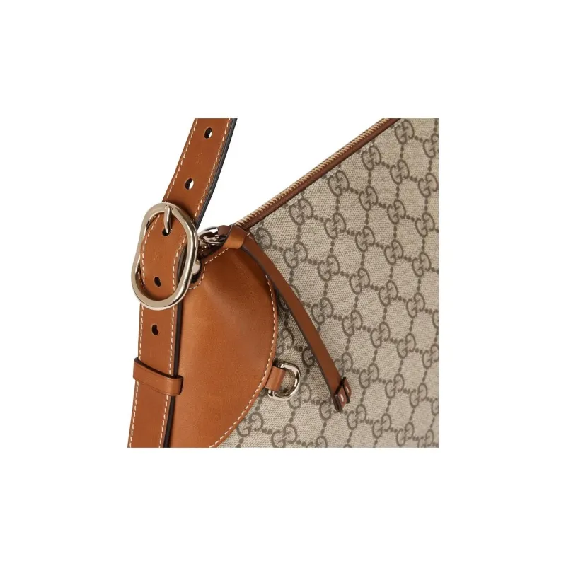 GUCCI Coated Canvas With Leather Binding Handbag Shoulder Bag Medium Size Women's Beige & Dark Brown-5