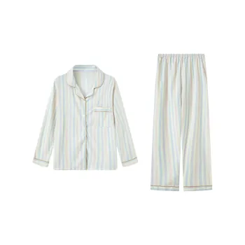 Sleep Long-Sleeved Pants Cardigan Multicolor Loungewear For Students Dormitory Home Outerwear-Ready Women's Stripes