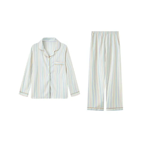 Sleep Long Sleeved Pants Cardigan Multicolor Loungewear For Students Dormitory Home Outerwear Ready Women's Stripes