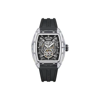 FAIRWHALE Mechanical Movement Rubber Strap Watch Unisex Black Dial