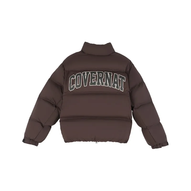 COVERNAT Stand Collar Curved Letter Design Thickened Down Jacket Unisex Chocolate-1