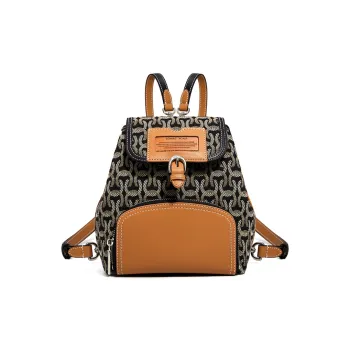 COWEC YCAKI Fabric With Synthetic Leather Backpack Medium Size Women's Black Jacquard & Ecru