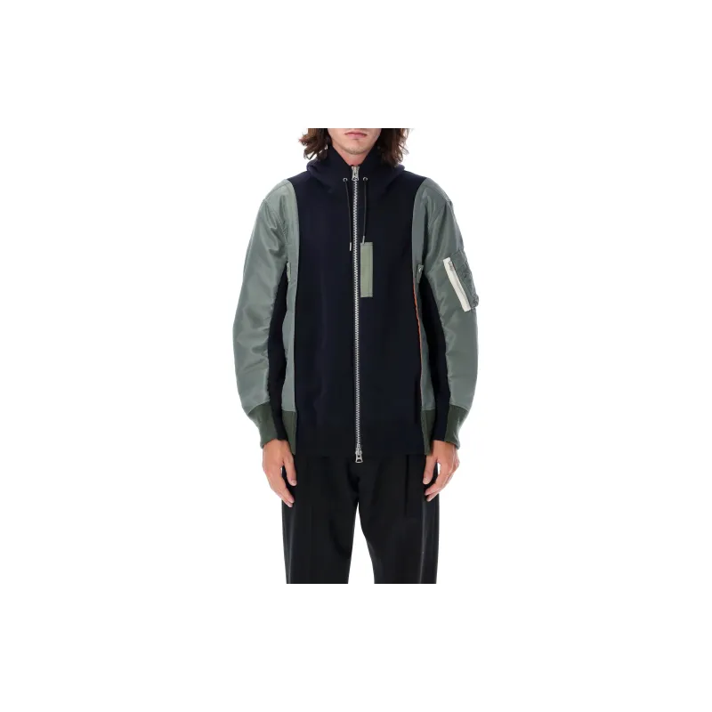 Sacai Panelled Zip Up Drawstring Hoodie-2