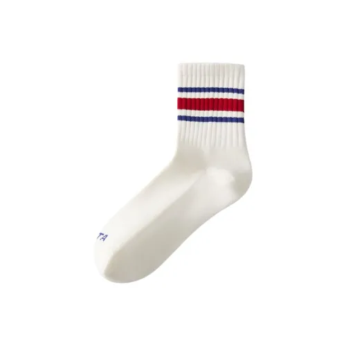 Anta Life Collection Mid-Calf Socks Unisex 1 Pack Milk White/Dark Red/Dark Blue