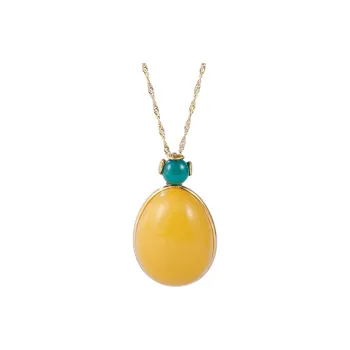 S&A S925 Silver Inlaid Amber Beeswax Necklaces Women's