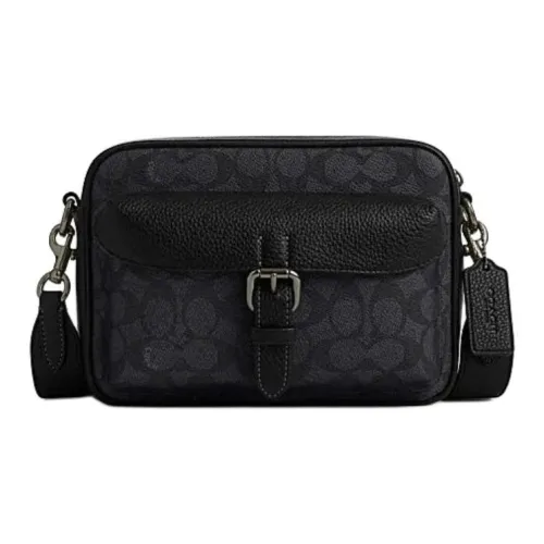 COACH Artificial Leather Shoulder Bag Crossbody Bag Small Size Men's Charcoal Black