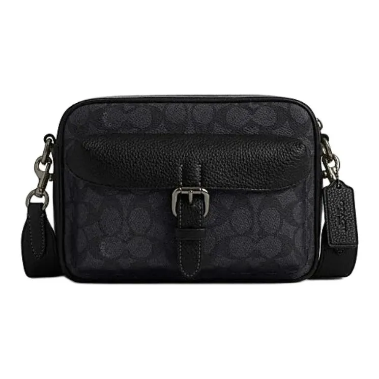 COACH Artificial Leather Shoulder Bag Crossbody Bag Small Size Men's Charcoal Black-0