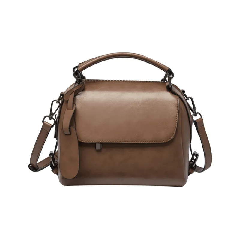 Old Man's Head Cow Leather Patchwork Synthetic Leather One Shoulder Handbags Women's Caramel-3