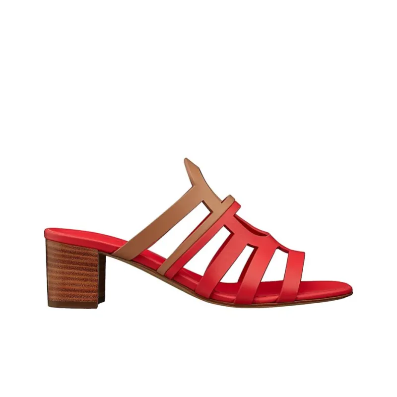 HERMES Celena Rubber Sole Slide Slippers Women's Red-1