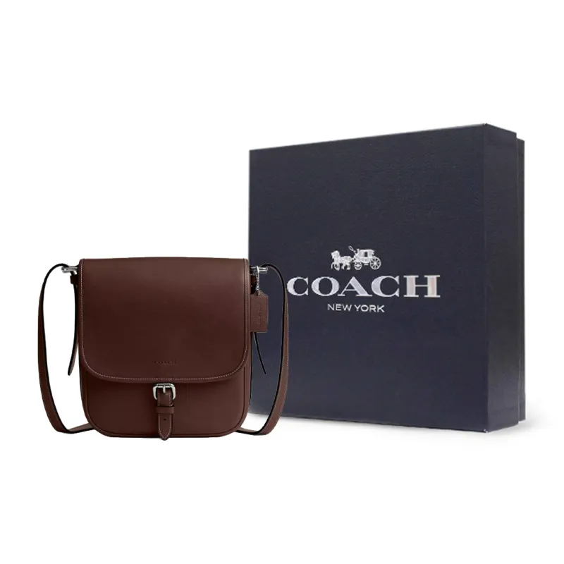 COACH Hitch Natural Grained Leather Shoulder Bag Crossbody Bag Medium Size Men's Dark Brown-6