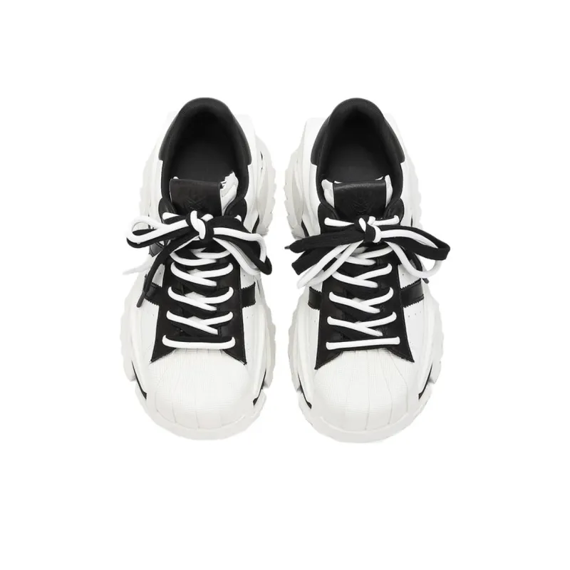M88M Anti-Slip Wear-Resistant Low-Top Chunky Sneakers Unisex Black White-2