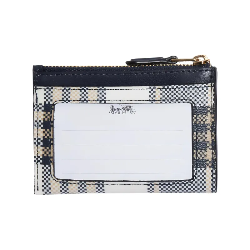 COACH Mini Id Skinny Printed Coated Canvas With Smooth Leather Coin Purse Women's White With Midnight Blue-3
