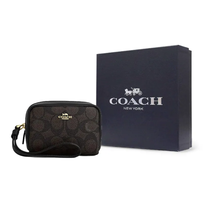 COACH Artificial Leather With Recycled Leather Wrist Bag Clutch Women's Walnut & Black-5