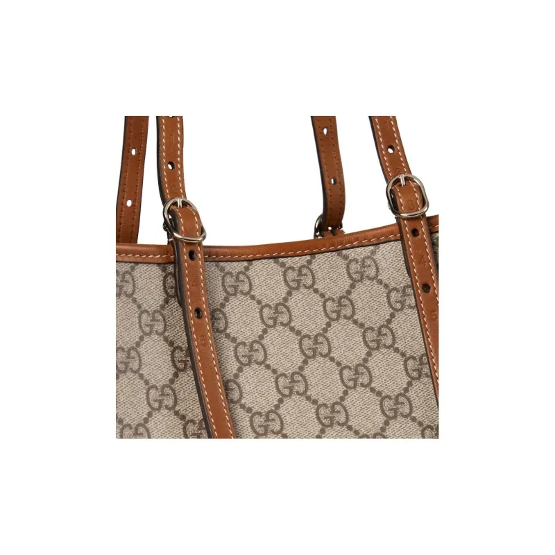GUCCI Emblem Coated Canvas Small Tote Bag Shopping Bag Crossbody Handbag Women's Brown-6