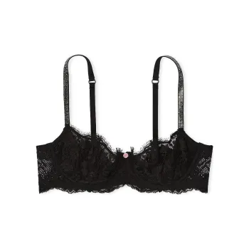Victoria's Secret 24 Big Show Collection DreamAngels Wicked Unlined Lily Embroidery Balconette/B Bra Women's Black