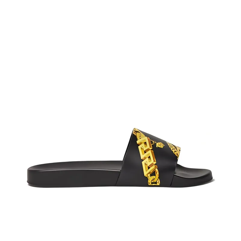 VERSACE Women's Slide 'La Greca Chain Print - Black'-1