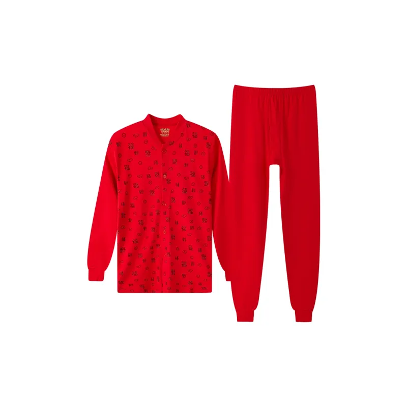 MADALLO Pajama Set Men's Fu Character Red-0