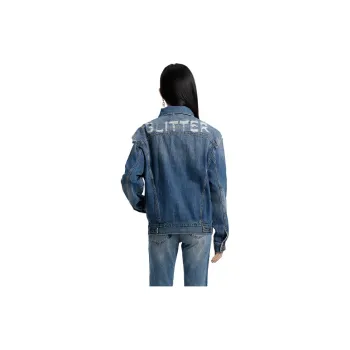 Blood Glitter Denim Jacket Women's Blue