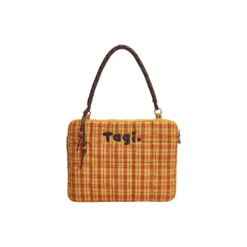 Tagi. Cotton Filled Embroidery Beads Portable One Shoulder Laptop Bag, Laptop Bag Unisex Citrus Orange Cookie