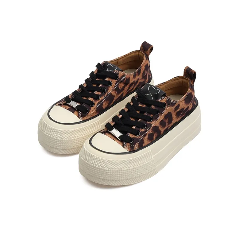 CENTRAL&KITTY Wear-Resistant Low-Top Skateboard Shoes Heel Height 4cm Women's Leopard Print-1