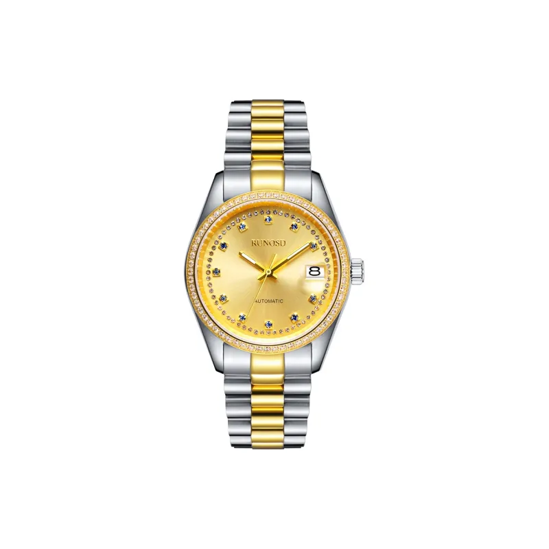 RUNOSD Automatic Mechanical Movement Gold-Plated Strap Watch Men's Watches Gold Dial-12