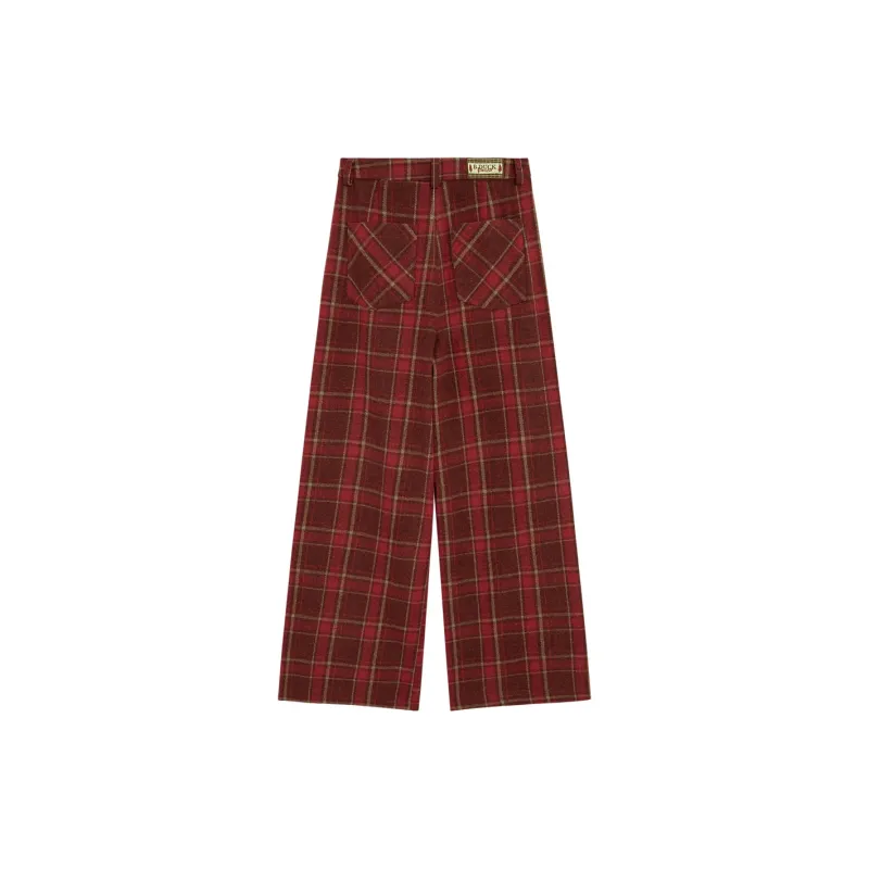 B.Duck Casual Pants Women's Brown Plaid-1