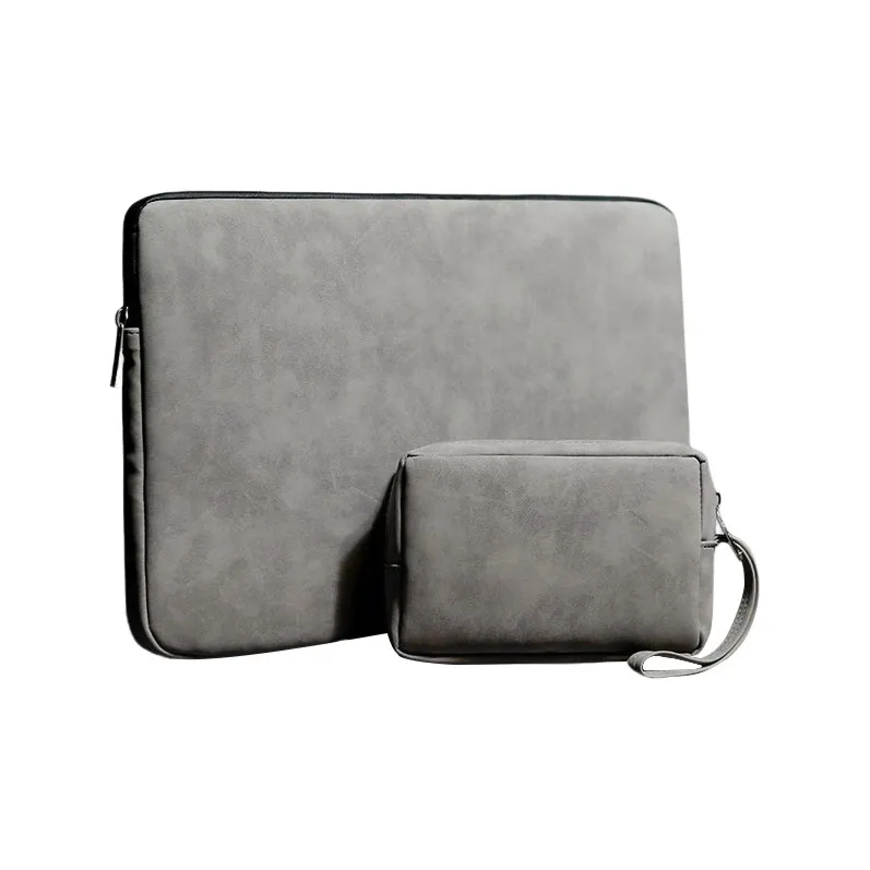 MUYKUY PU Leather Liner Laptop Bag Regular Unisex Gray/Pink/Black-2