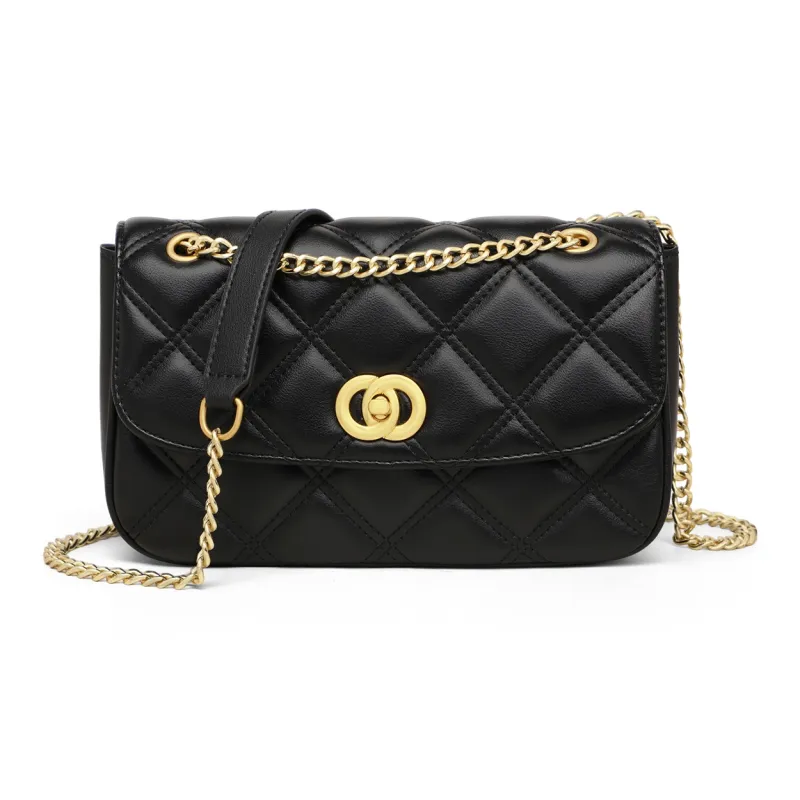 COMELY Cow Leather Patchwork Synthetic Leather Shoulder Bag Crossbody Bag Small Size Women's Black-2