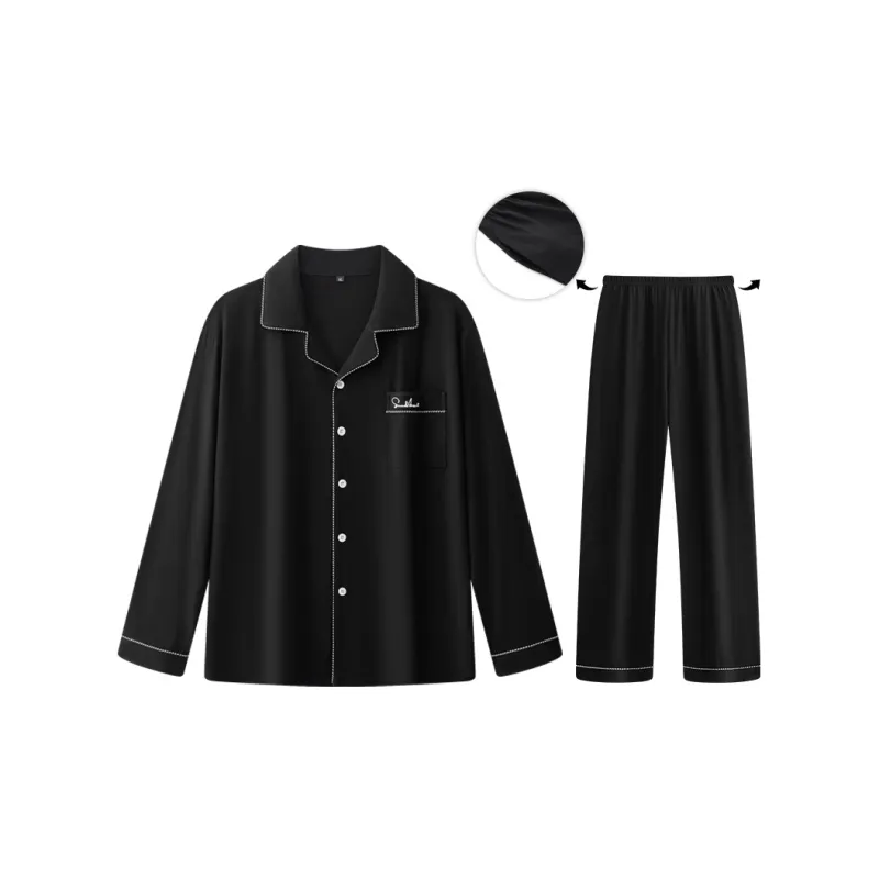 Qiao Ni Tong Pajama Set Spring Fall And Winter Men's Two-Piece Set Glow In The Dark Black-2