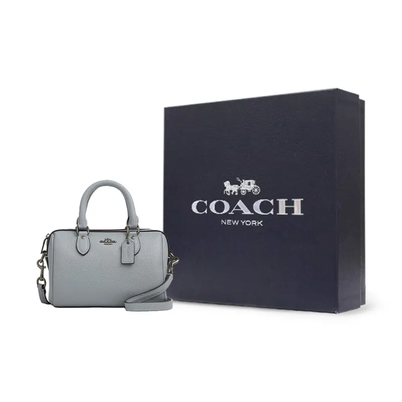 COACH Rowan Cow Leather Shoulder Bag, Crossbody Bag, Handbag Mini Women's Gray Blue-5