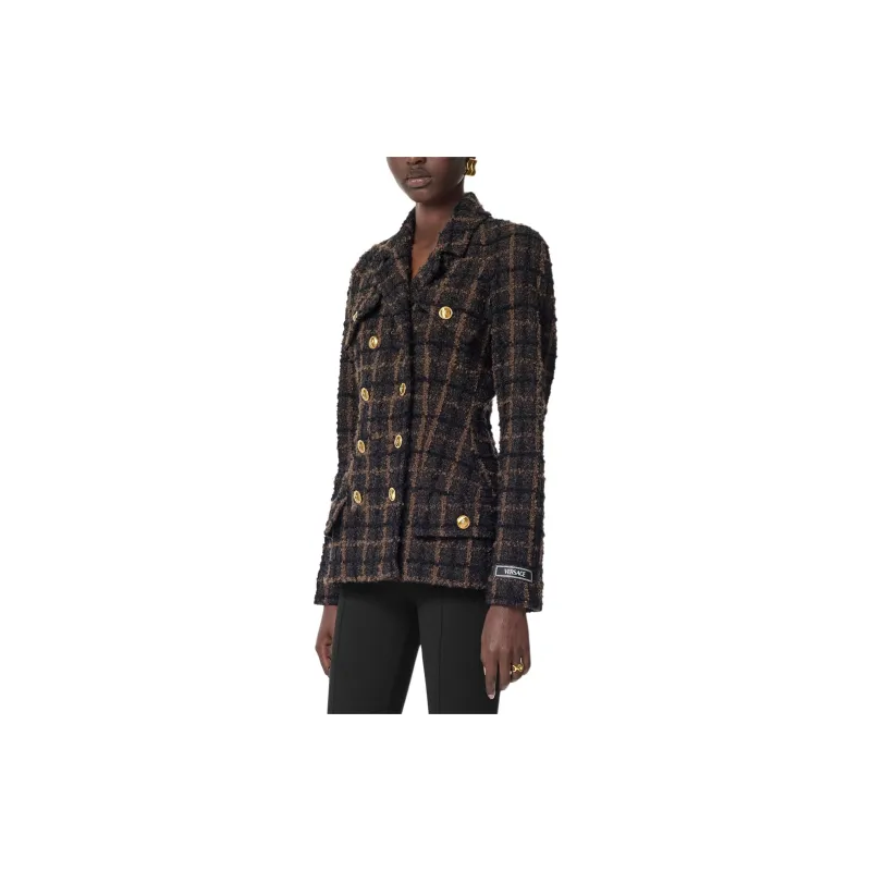 VERSACE Double-Breasted Checked Blazer-2