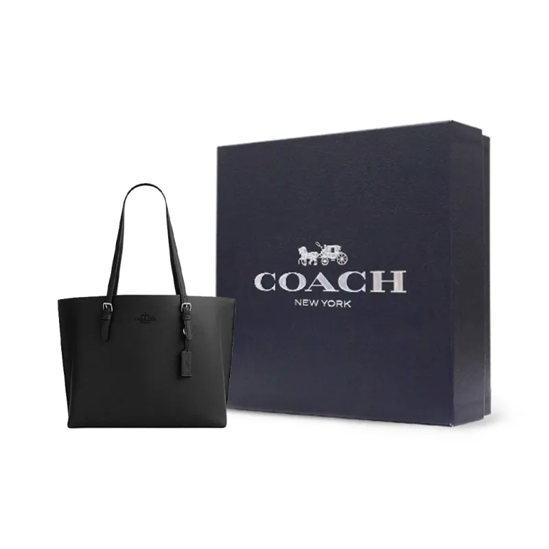 COACH Mollie Cow Leather Tote Bag, Shopping Bag, Shoulder Bag, Handbag Tubas Women's Black-5