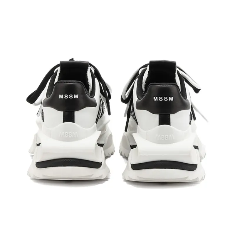 M88M Anti-Slip Wear-Resistant Low-Top Chunky Sneakers Unisex Black White-3