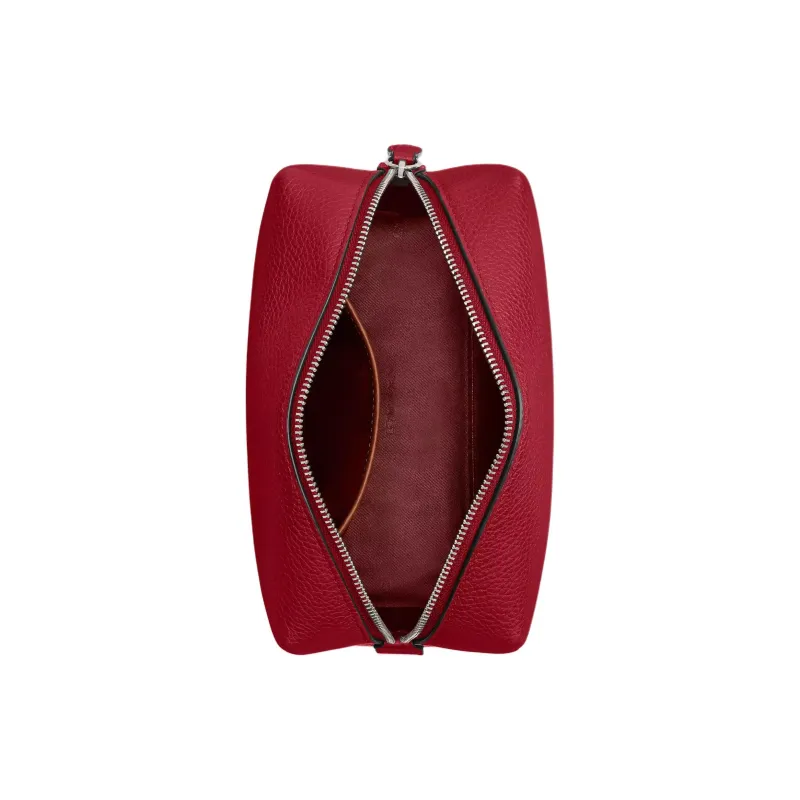 COACH Litchi Grain Leather Storage Bag, Makeup Bag Small Size Women's Ruby-3