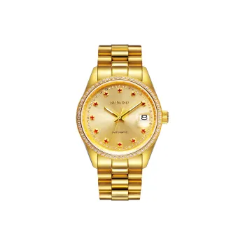RUNOSD Automatic Mechanical Movement Gold Plated Strap Watch Men's Watches Gold Dial