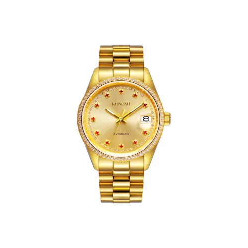 RUNOSD Automatic Mechanical Movement Gold Plated Strap Watch Men's Watches Gold Dial