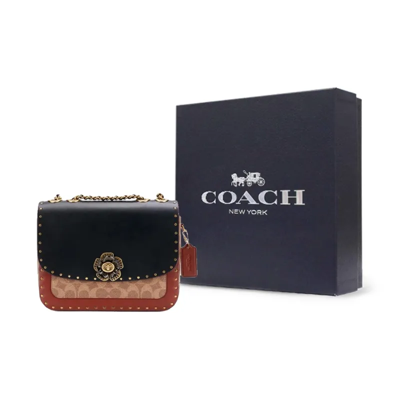 COACH Madison Cow Leather Shoulder Bag Crossbody Bag Women's Rusty Red & Black-5