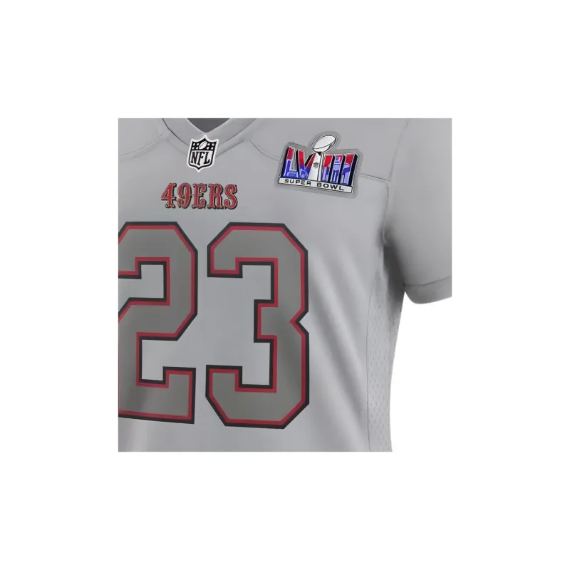 Nike Christian McCaffrey San Francisco 49ers Super Bowl LVIII Soccer Jerseys Women's Gray-2