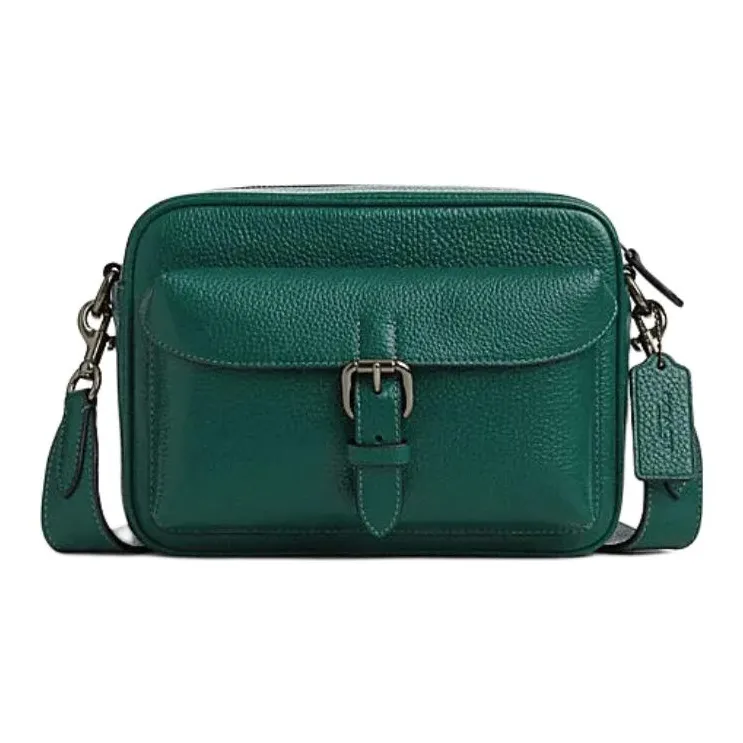 COACH Cow Leather Shoulder Bag, Crossbody Bag Trumpets Men's Emerald Green-0