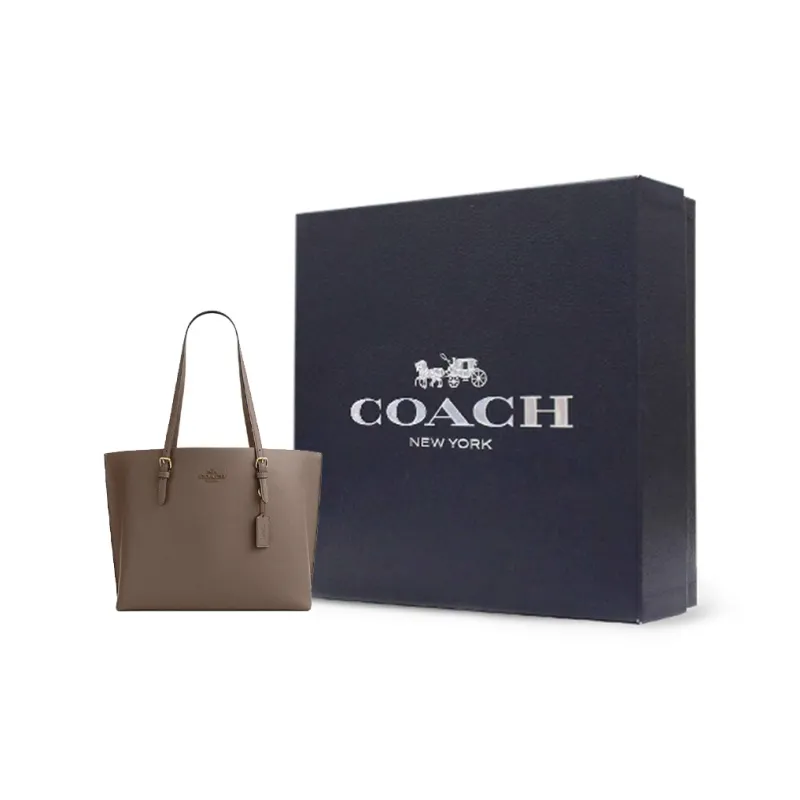 COACH Split Cow Leather One Shoulder Handbag Tubas Women's Dark Umber-5
