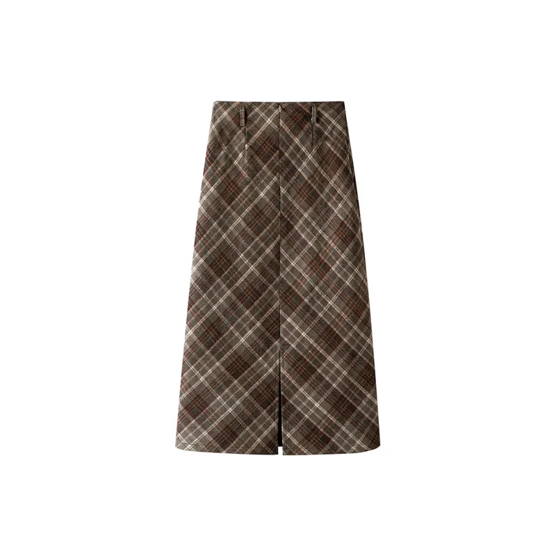 Cypress House Casual Long Skirt Women's Dark Coffee Plaid-1