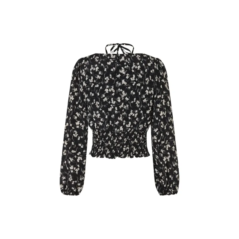 MO&CO Crop Tops Women's Black Sole With Small Floral-1
