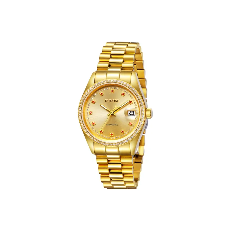 RUNOSD Automatic Mechanical Movement Gold-Plated Strap Watch Men's Watches Gold Dial-2