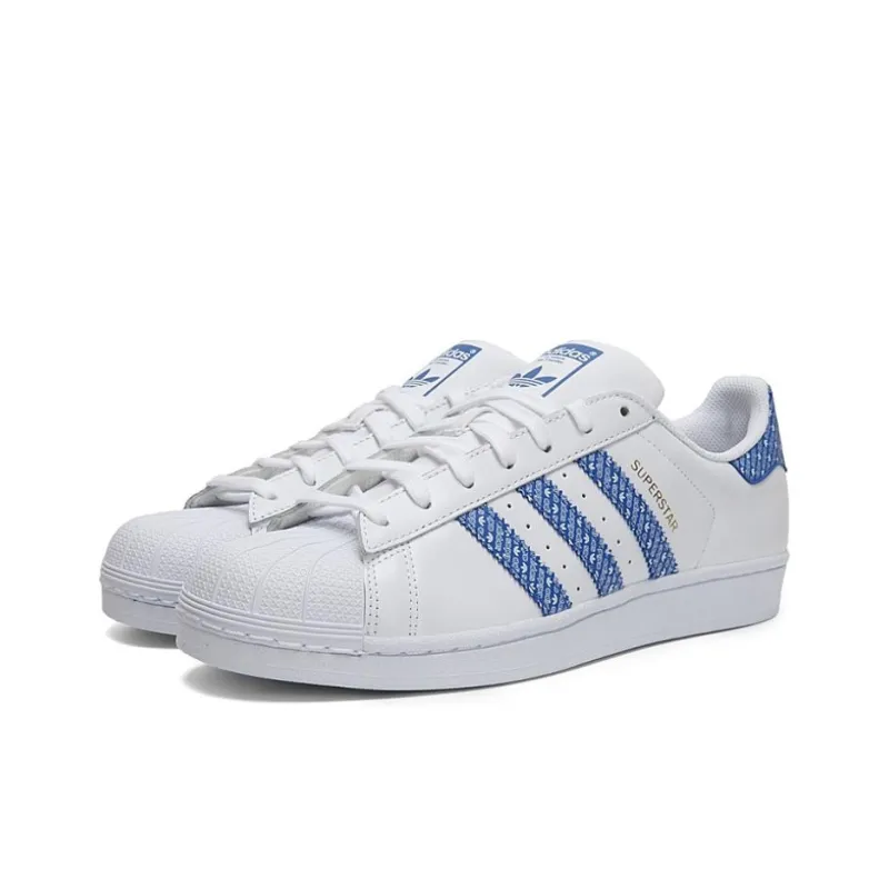 Adidas Originals SUPERSTAR Non-slip Lightweight Low-Top Skateboard Shoes Women's White Blue-1