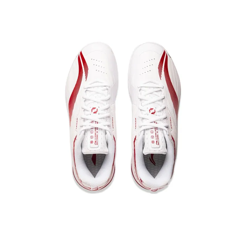 LiNing Slip Resistant Breathable Low Top Badminton Shoes Unisex White Red-3